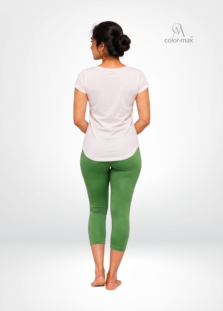 OLIVE GREEN - Premium Cotton Lycra Capri Leggings - Hover